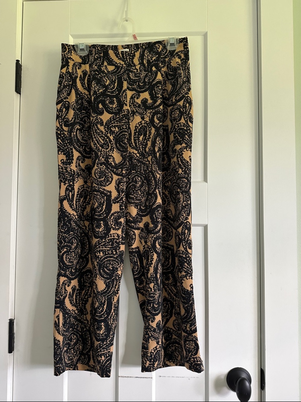 Jaclyn Smith Black Paisley Wide-Leg Pants on Tan